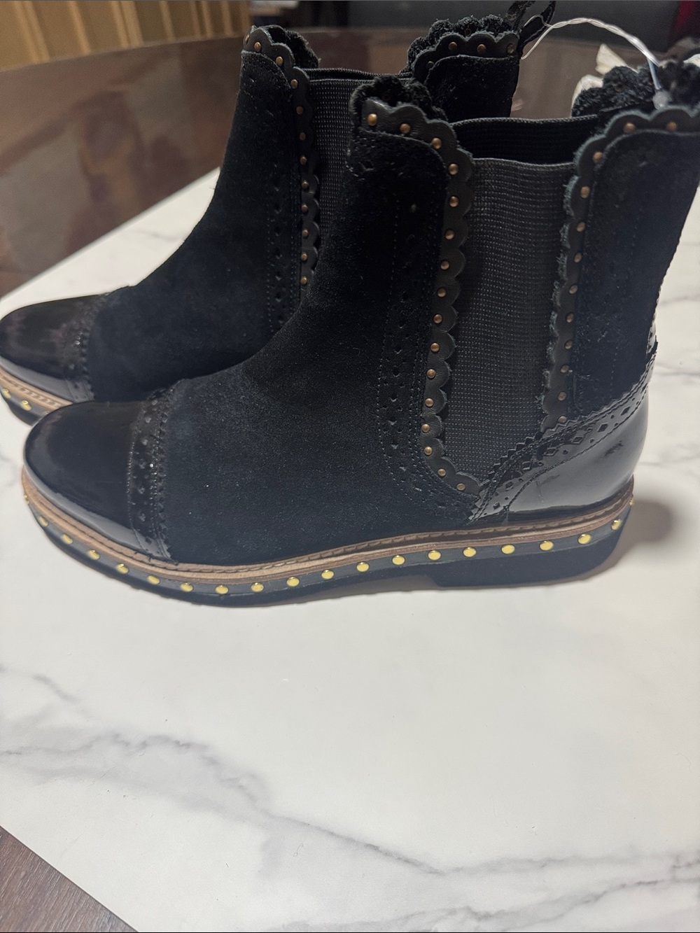 Free People Black Suede & Patent Toe Ankle Boots - Picture 3 of 6